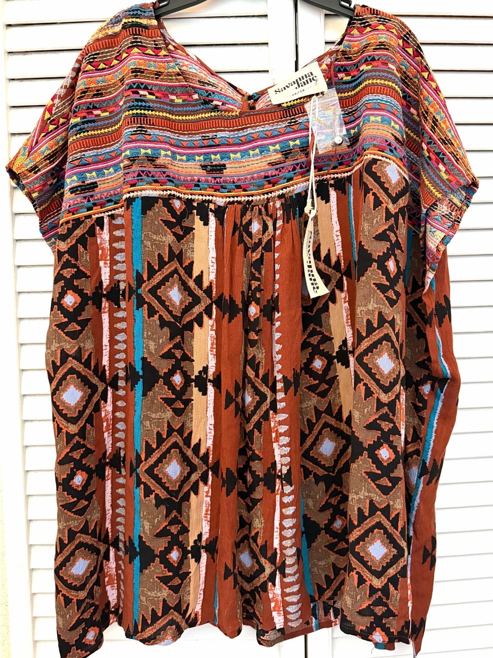 Savanna Jane Multicolor Boho Tunic with Rust Base